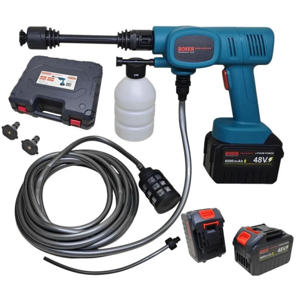 Akumuliatorinė aukšto slėgio plovykla su kompresoriumi, 2x akumuliatoriai, 80 Bar, 2x6Ah